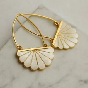 “Mara” Elegant Gold Pearlescent Hoop Shell Earrings